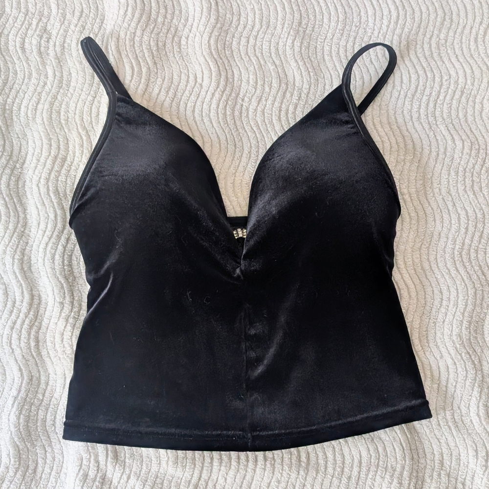 Ann Summers Sleek Black Velvet Women's Camisole Vintage Velvet Bustier S/M